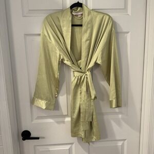 Victoria's Secret Vintage Pink Label‎ Floral Light Green Satin Wrap Robe One Sz